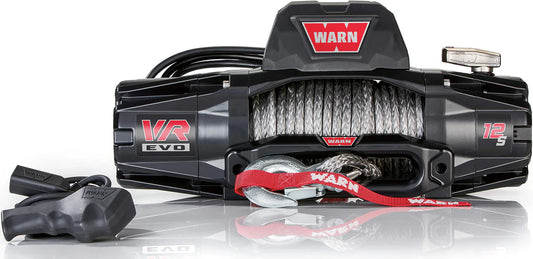 WARN 103255 VR EVO 12-S Electric 12V DC Winch with Synthetic Rope: 3/8" Diameter x 90' Length, 6 Ton (12,000 lb) Pulling Capacity , Black